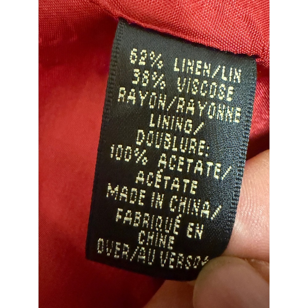 Dana Buchman Blazer Women 8 Red Open Front Textured Notched Lapel Linen Blend - Picture 9 of 12